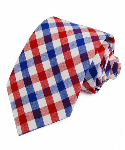 Red and Blue Plaid Cotton Necktie Paul Malone Ties - Paul Malone.com