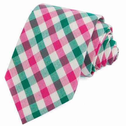Green and Pink Plaid Cotton Necktie Paul Malone Ties - Paul Malone.com