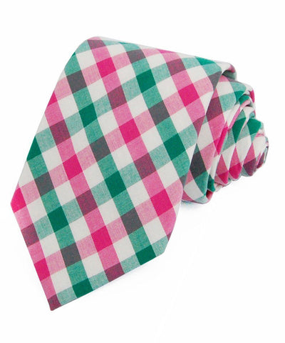 Green and Pink Plaid Cotton Necktie Paul Malone Ties - Paul Malone.com