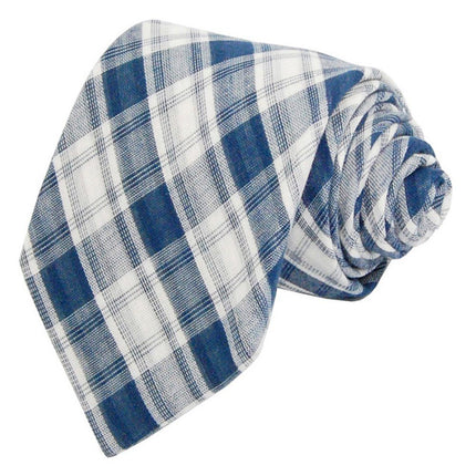 Colony Blue Plaid Cotton and Linen Necktie Paul Malone Ties - Paul Malone.com
