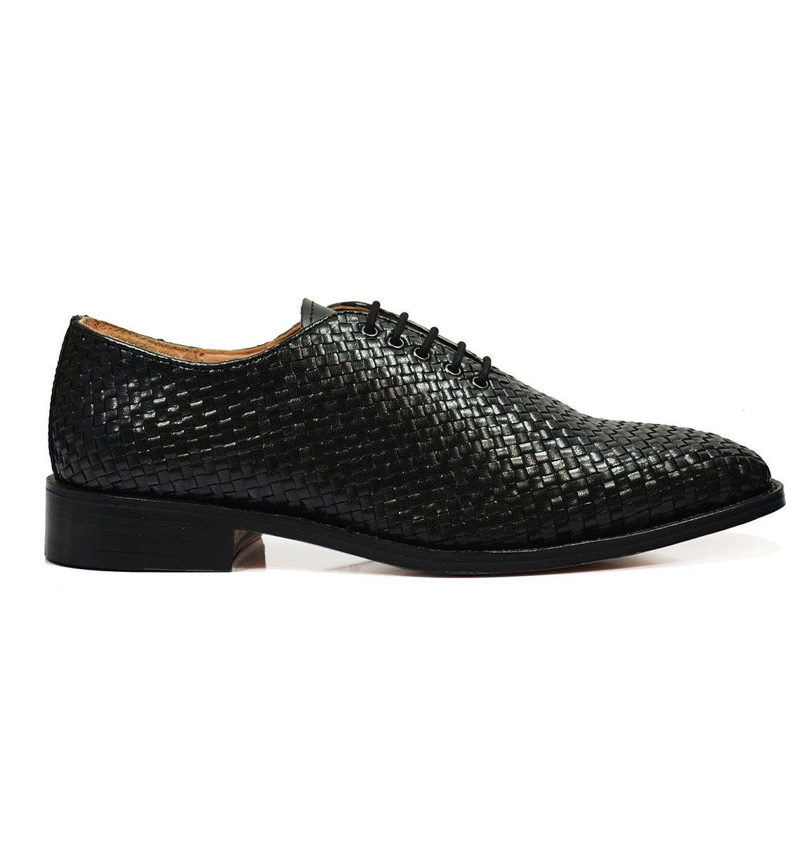 CALEB Full Leather Black Woven Oxfords by Paul Malone | Paul Malone