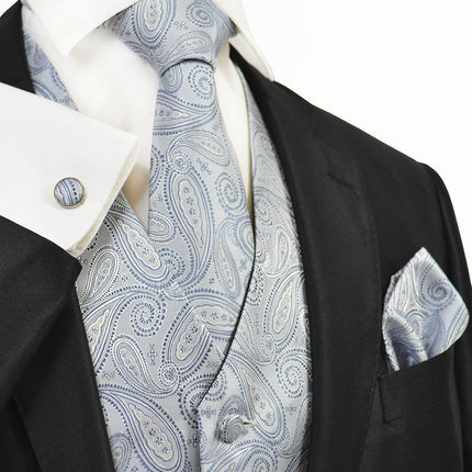 Arctic Ice Paisley Tuxedo Vest Set Paul Malone Vest - Paul Malone.com