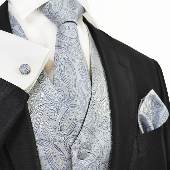 Arctic Ice Paisley Tuxedo Vest Set Paul Malone Vest - Paul Malone.com