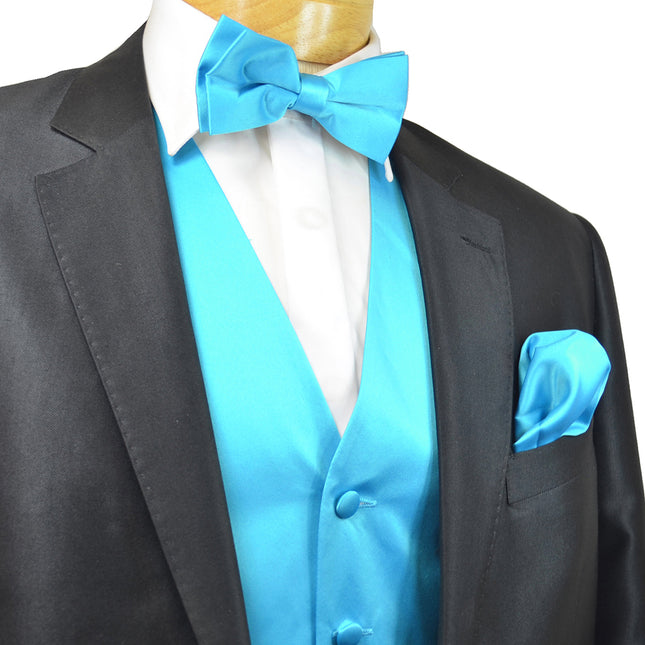 Men's Turquoise Vest Waistcoat and Straight Cut Bow Tie Suit or Men's Turquoise Vest Waistcoat and Straight Cut Bow Tie Suit or