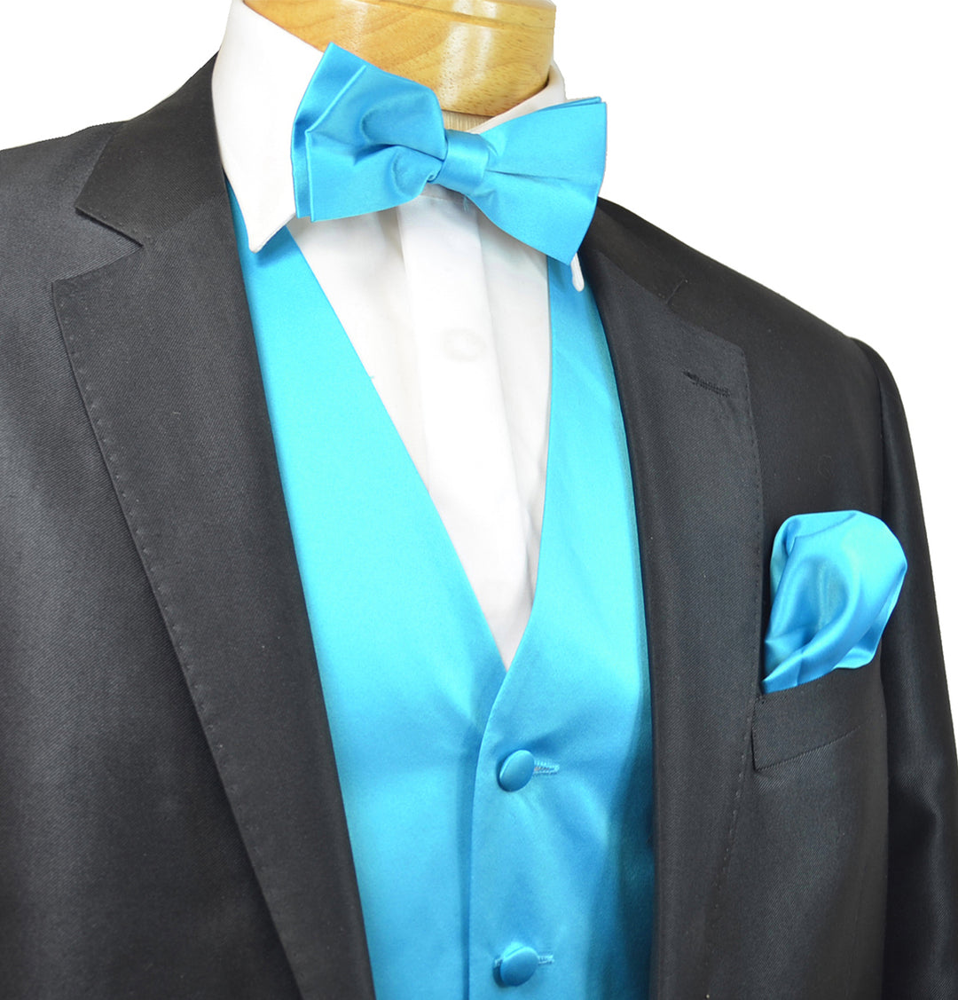 Solid Blue Turquoise Tuxedo Vest Set | Paul Malone