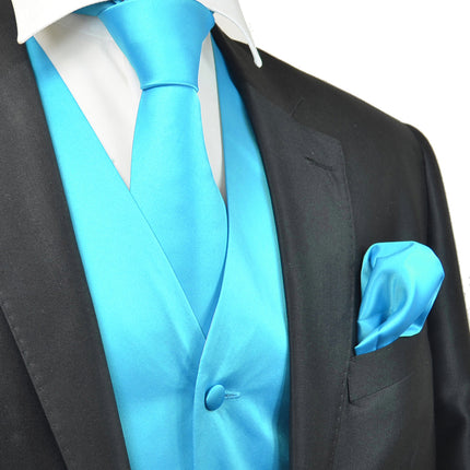 Solid Blue Turquoise Tuxedo Vest Set Vittorio Farina Vest - Paul Malone.com
