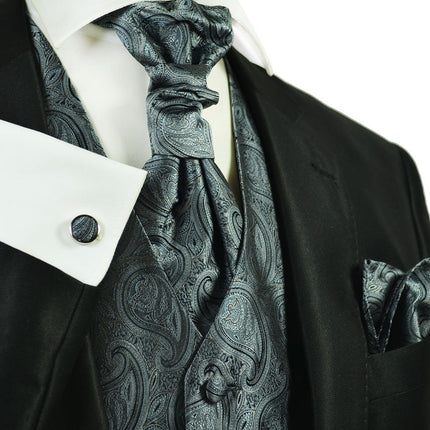 Gunmetal Grey Paisley Tuxedo Vest Set Paul Malone Vest - Paul Malone.com