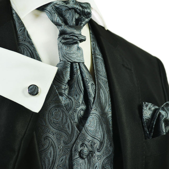 Gunmetal Grey Paisley Tuxedo Vest Set Paul Malone Vest - Paul Malone.com