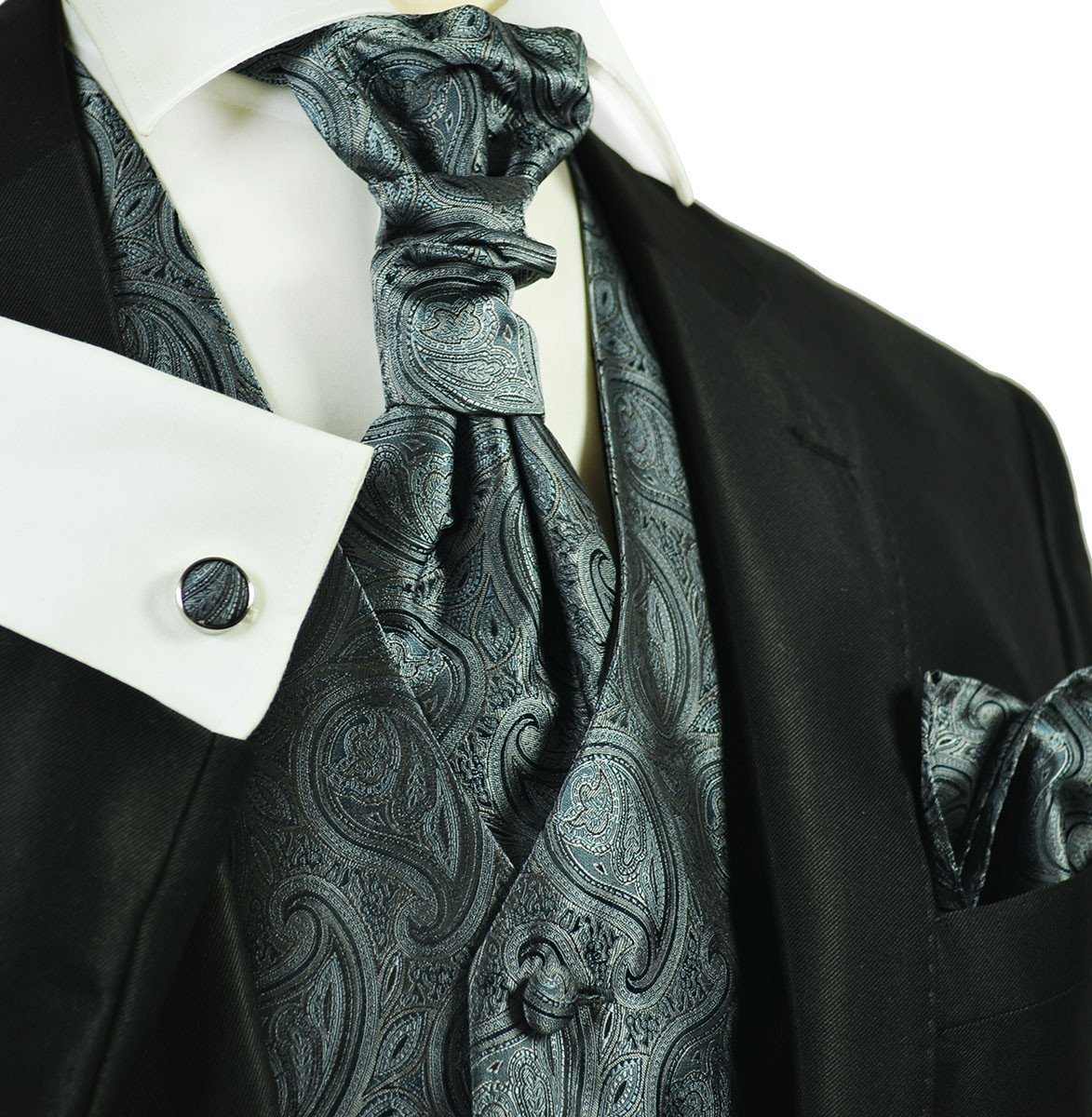 Gunmetal Grey Paisley Tuxedo Vest Set | Paul Malone