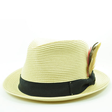 Natural Braid Fedora Hat with Band and Feather Epoch Hats - Paul Malone.com