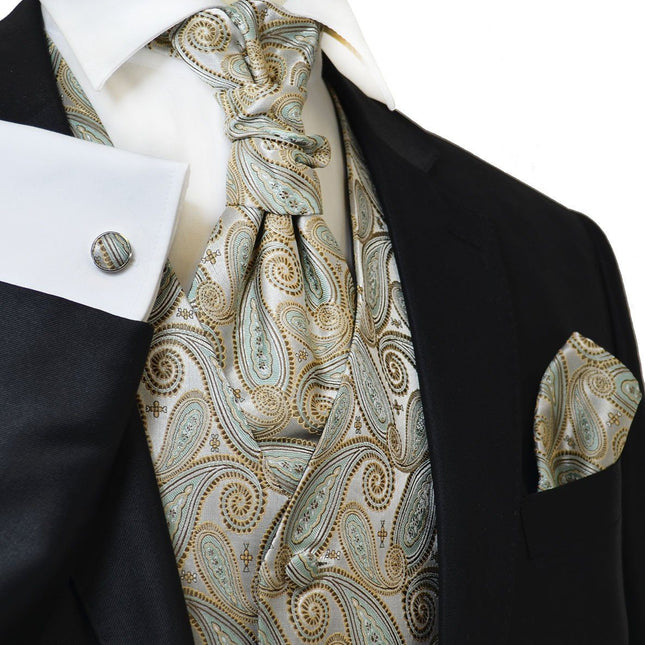 Gold and Turquoise Paisley Tuxedo Vest Set Paul Malone Vest - Paul Malone.com