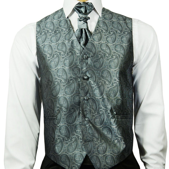 Gunmetal Grey Paisley Tuxedo Vest Set Paul Malone Vest - Paul Malone.com