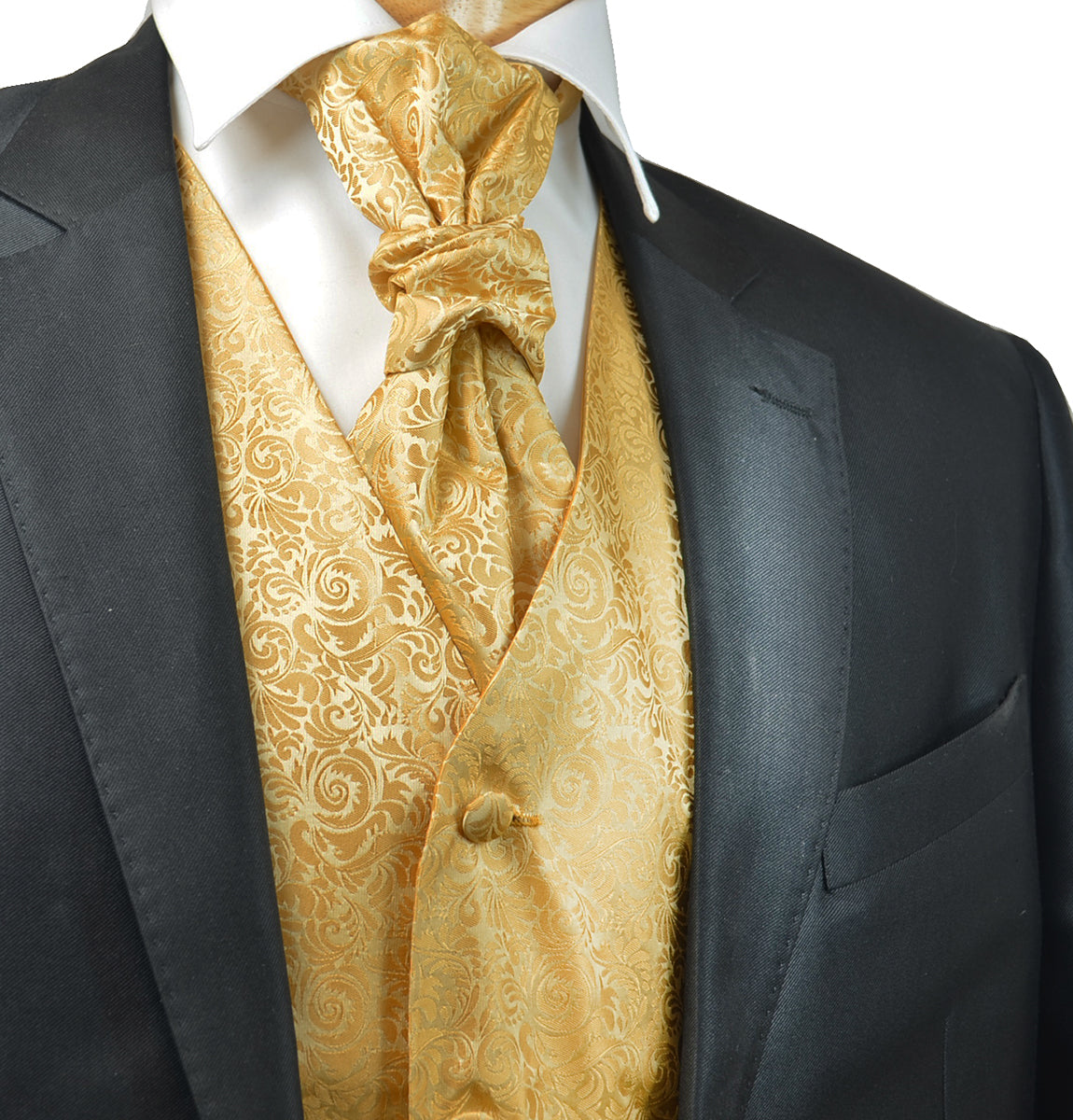 Gold Wedding Tuxedo Vest Set Large (Chest Width 42in.) / Gold / Cravat Gold Wedding Tuxedo Vest Set Large (Chest Width 42in.) / Gold / Cravat
