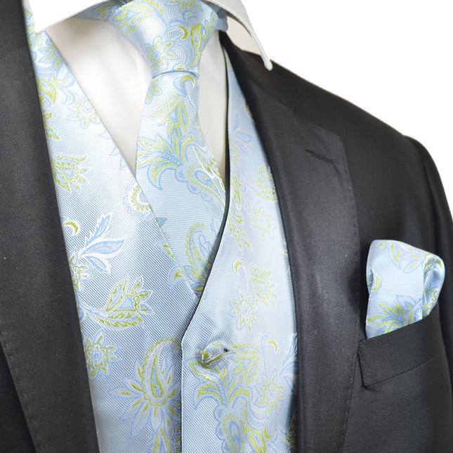 Sky Blue and Green Floral Tuxedo Vest Set Paul Malone Vest - Paul Malone.com