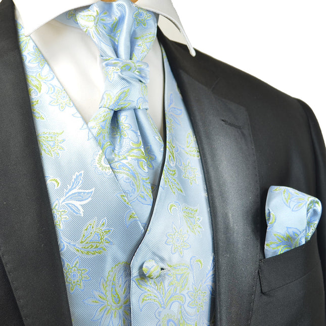 Sky Blue and Green Floral Tuxedo Vest Set Paul Malone Vest - Paul Malone.com