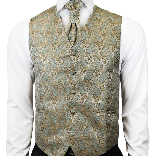 Gold and Turquoise Paisley Tuxedo Vest Set Paul Malone Vest - Paul Malone.com