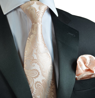 Blush Pink Paisley Wedding Tie and Pocket Square Paul Malone Ties - Paul Malone.com