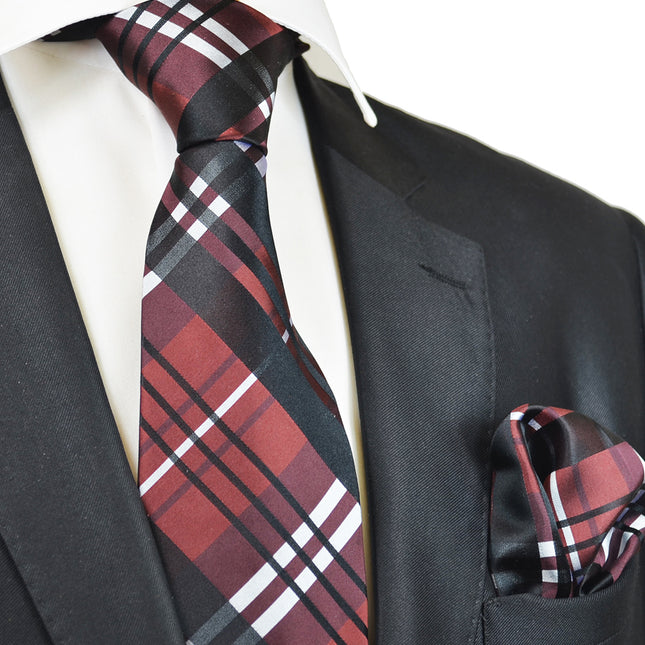 Burnt Henna Red Plaid Silk Necktie Set Paul Malone Ties - Paul Malone.com