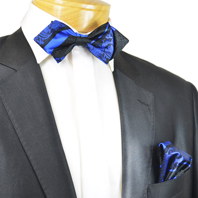 Blue and Black Silk Bow Tie and Pocket Square Paul Malone Bow Ties - Paul Malone.com