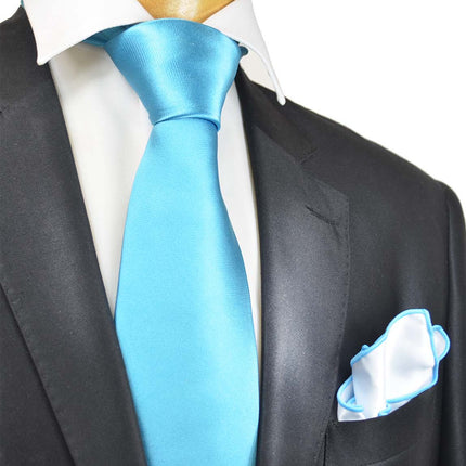 Solid Angel Blue Silk Tie and Pocket Square Paul Malone Ties - Paul Malone.com