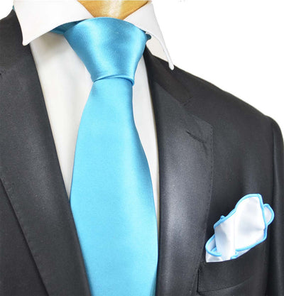 Solid Angel Blue Silk Tie and Pocket Square Paul Malone Ties - Paul Malone.com