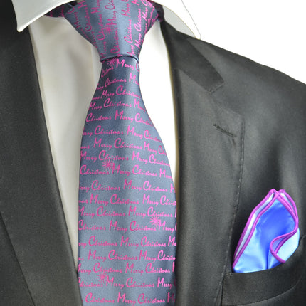 Pink on Grey Merry Christmas Tie Set Paul Malone Ties - Paul Malone.com