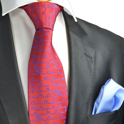 Royal Blue on Red Merry Christmas Tie Paul Malone Ties - Paul Malone.com
