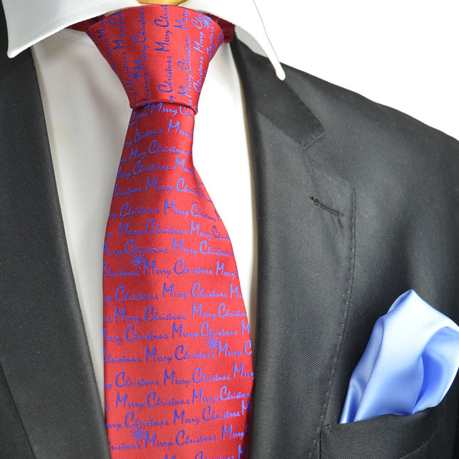 Royal Blue on Red Merry Christmas Tie Paul Malone Ties - Paul Malone.com