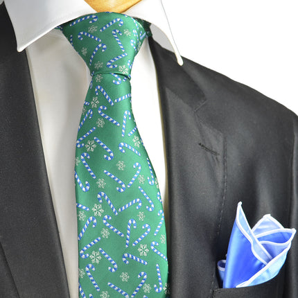 Green and Blue Candy Cane Holiday Tie Set Paul Malone Ties - Paul Malone.com