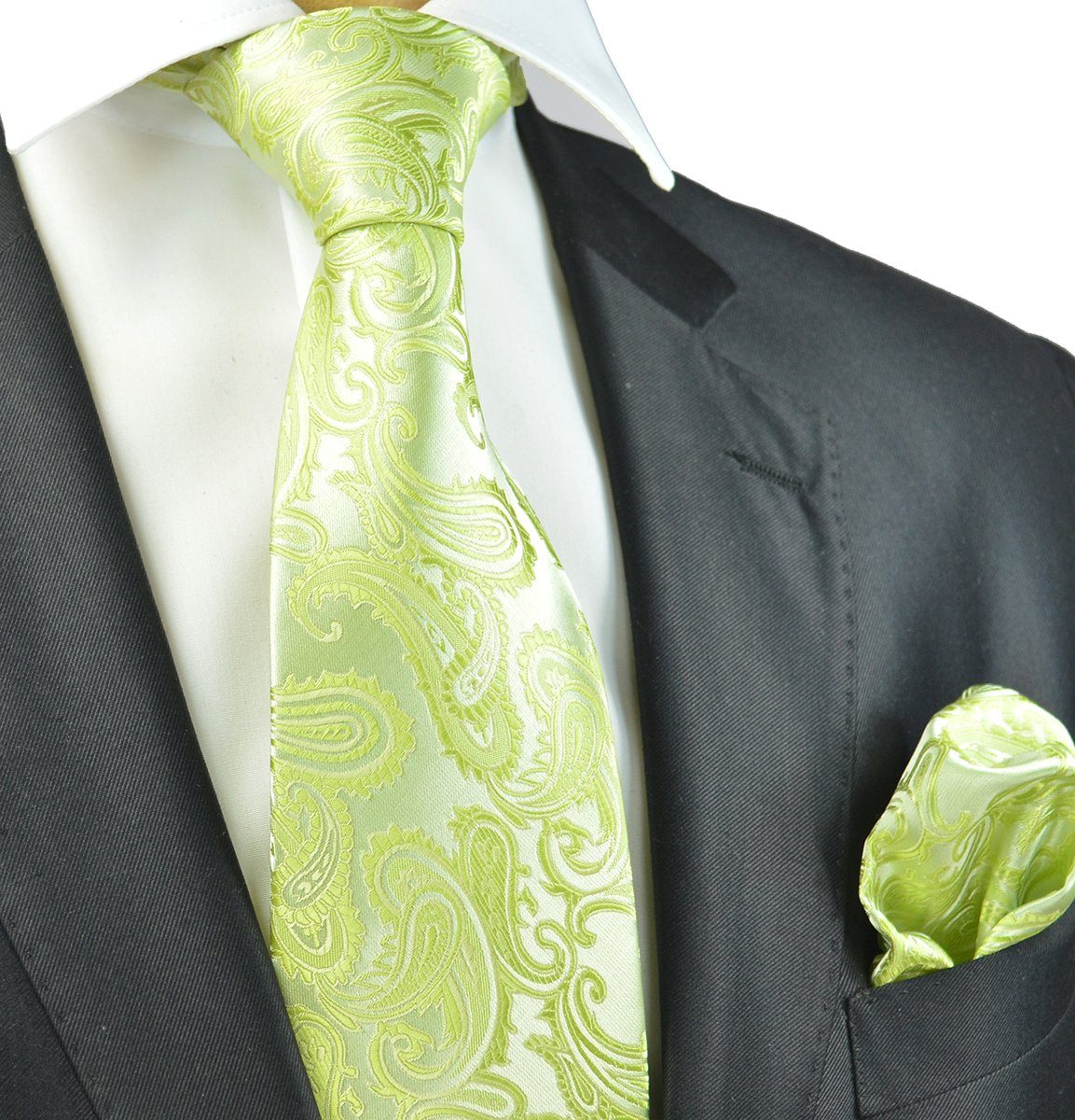 Lime Green Paisley Necktie and Pocket Square | Paul Malone
