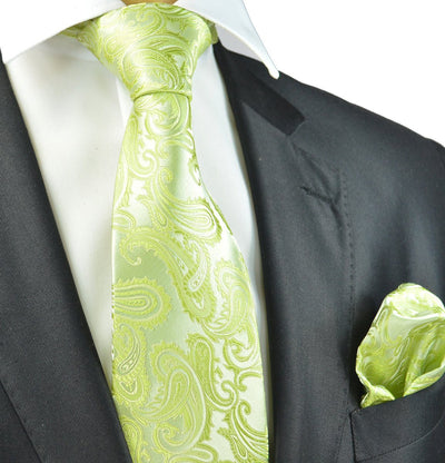 Lime Green Paisley Necktie and Pocket Square Paul Malone Ties - Paul Malone.com