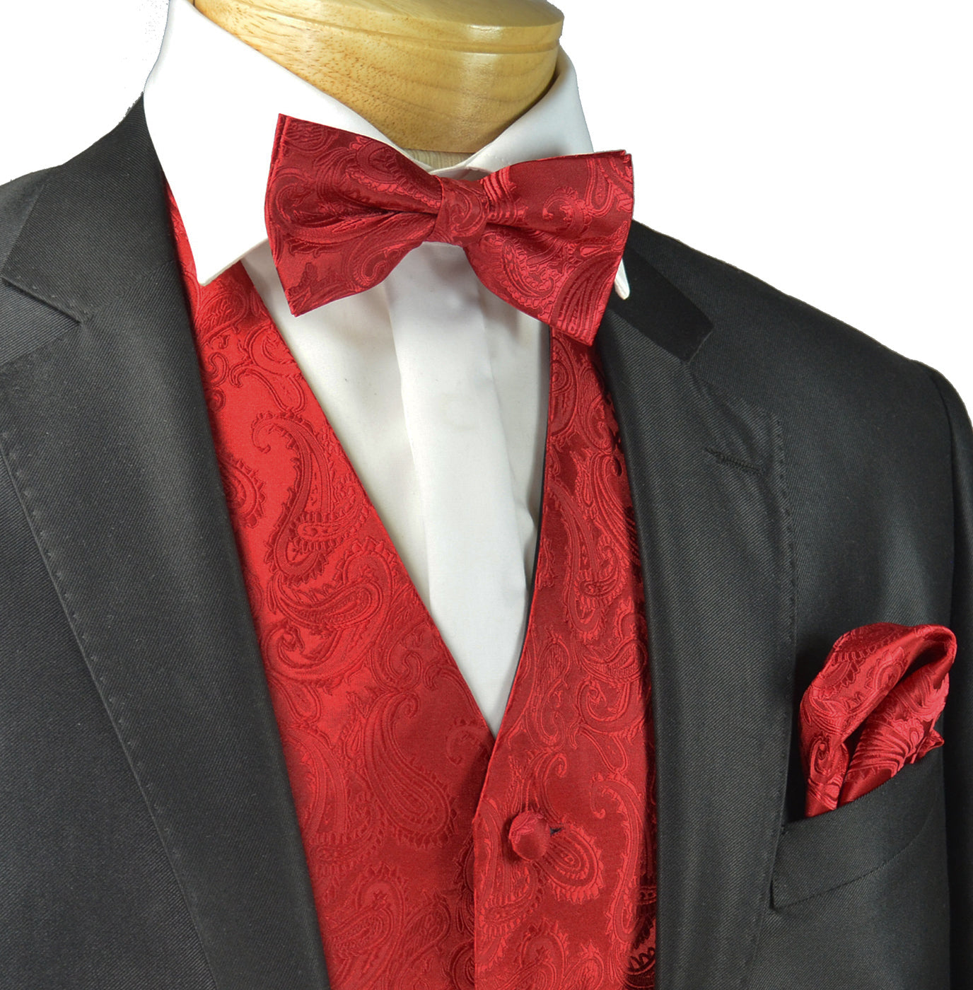 Red tuxedo vest sales and bow tie