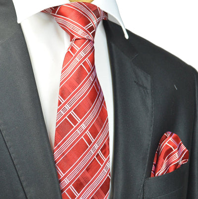 True Red Plaid Silk Tie and Pocket Square by Paul Malone Paul Malone Ties - Paul Malone.com