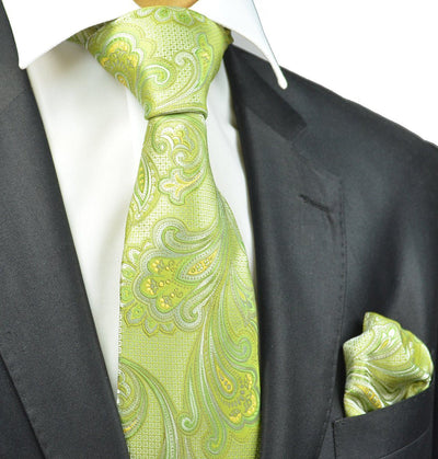 Green Paisley Necktie and Pocket Square Paul Malone Ties - Paul Malone.com