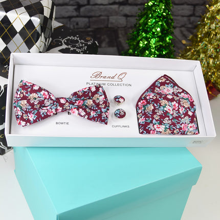 Burgundy Flower Bow Tie Gift Box Set Brand Q Gift Box - Paul Malone.com