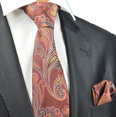 Fire Red Paisley Necktie and Pocket Square Paul Malone Ties - Paul Malone.com