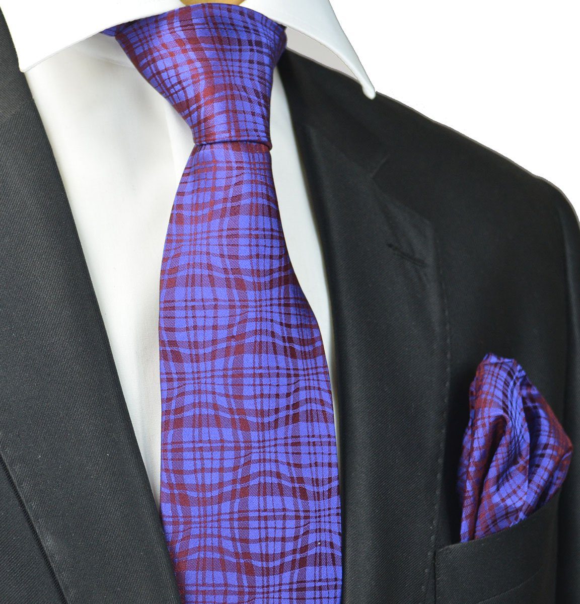 Blue and Red Silk Tie and Pocket Square | Paul Malone