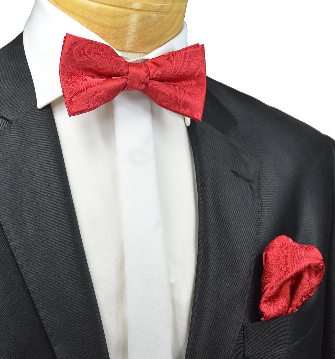 True Red Paisley Bow Tie and Pocket Square Set | Paul Malone