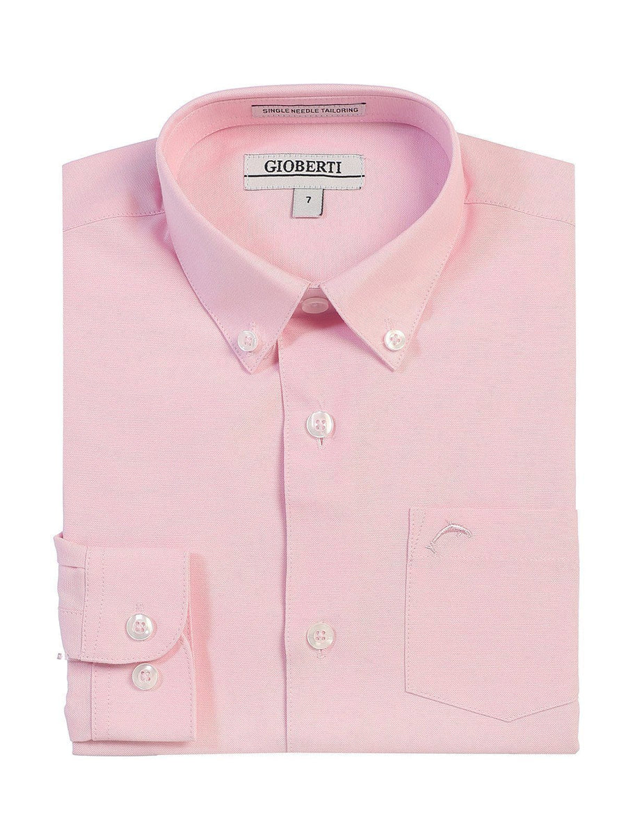 Pink Boys Long Sleeve Oxford Button Down Dress Shirt | Paul Malone