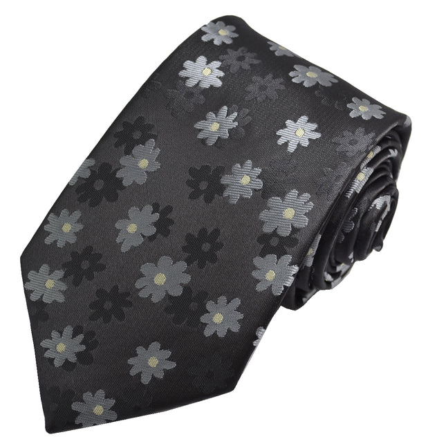 Black and White Floral Men's Necktie Paul Malone Ties - Paul Malone.com
