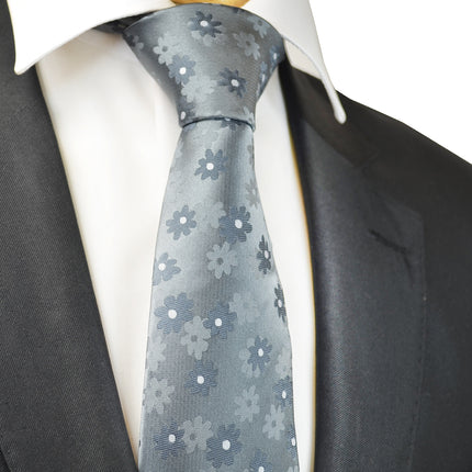 Steel Grey Floral Men's Necktie Paul Malone Ties - Paul Malone.com