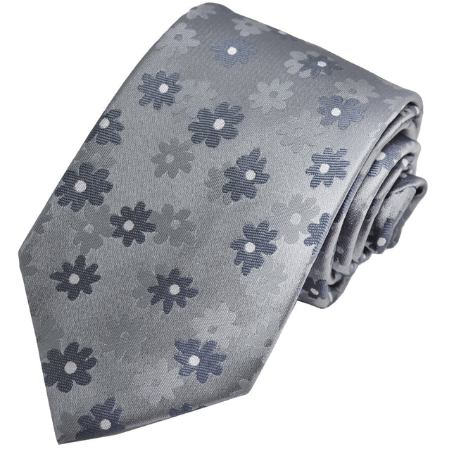 Steel Grey Floral Men's Necktie Paul Malone Ties - Paul Malone.com