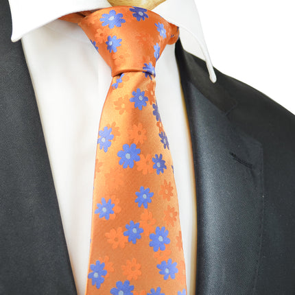 Amberglow Orange Floral Men's Necktie Paul Malone Ties - Paul Malone.com