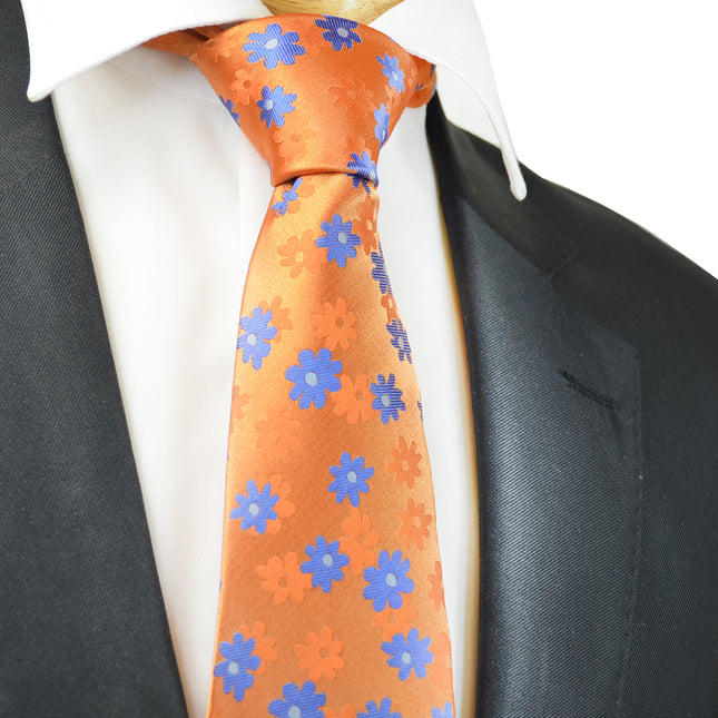 Amberglow Orange Floral Men's Necktie Paul Malone Ties - Paul Malone.com