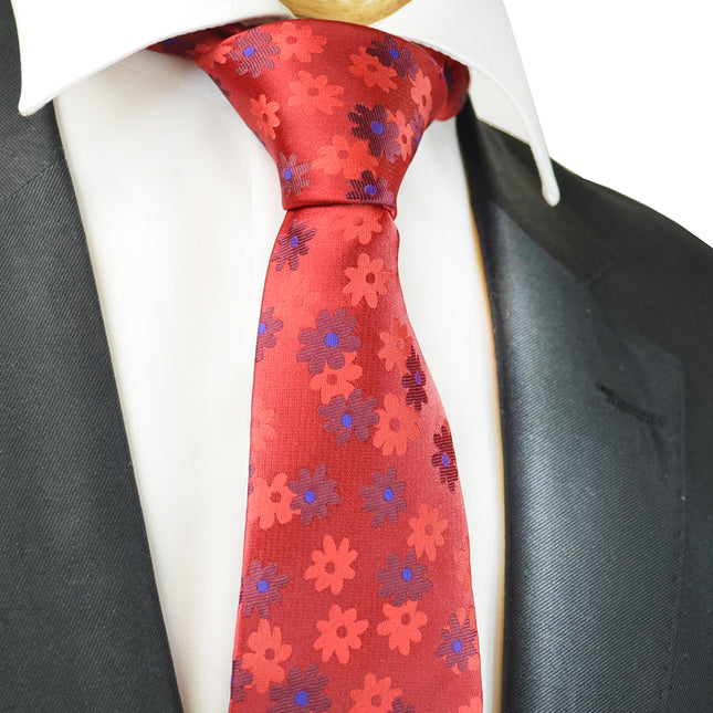 Mars Red Floral Men's Necktie Paul Malone Ties - Paul Malone.com