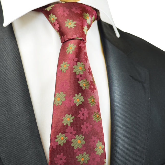 Rosewood Red Floral Men's Necktie Paul Malone Ties - Paul Malone.com