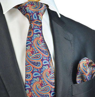 Wine Red and Gold Paisley Necktie and Pocket Square Paul Malone Ties - Paul Malone.com