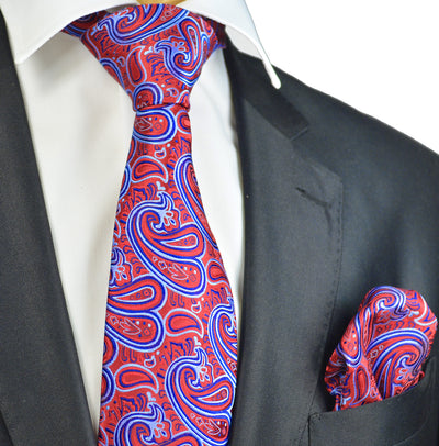 True Red and Sky Blue Paisley Necktie and Pocket Square Paul Malone Ties - Paul Malone.com