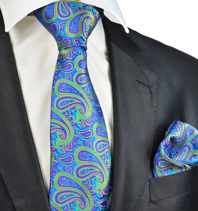 Blue Atoll Paisley Necktie and Pocket Square Paul Malone Ties - Paul Malone.com