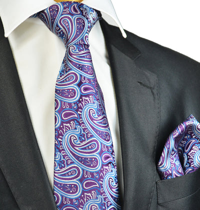 Crown  Jewel and Blue Paisley Necktie and Pocket Square Paul Malone Ties - Paul Malone.com